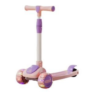 LED Light Mini Kick Scooter for Girls Luxury Modern Foldable Skateboard with Adjustable Height 3 PU Wheels for Outdoor Use
