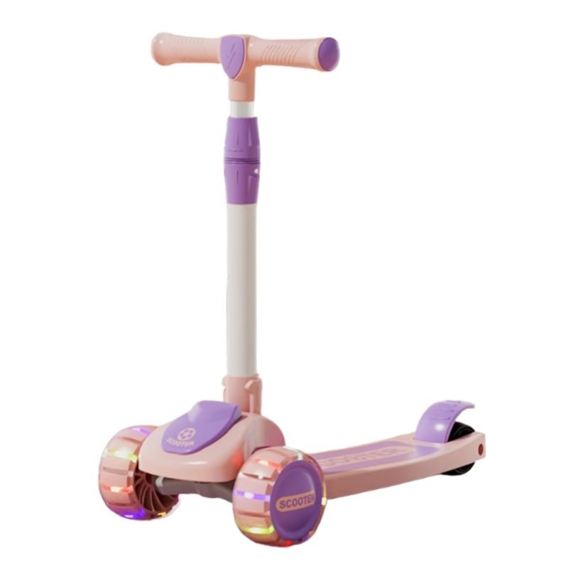 LED Light Mini Kick Scooter for Girls Luxury Modern Foldable Skateboard with Adjustable Height 3 PU Wheels for Outdoor Use